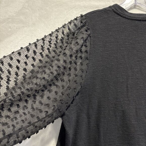 Maeve by Anthropologie Top Women 2X Black Textured Sheer Puff Sleeve Relaxed Fit - Picture 7 of 16